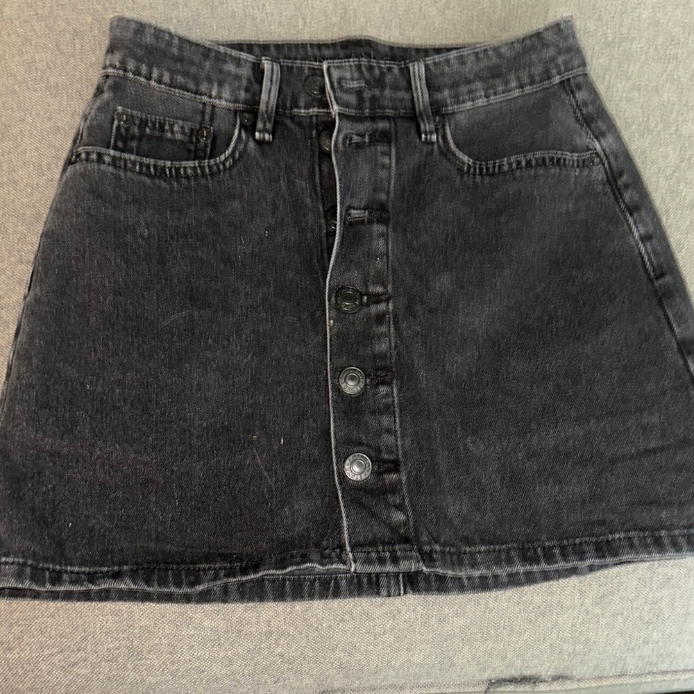 Black Denim Button-Front Skirt